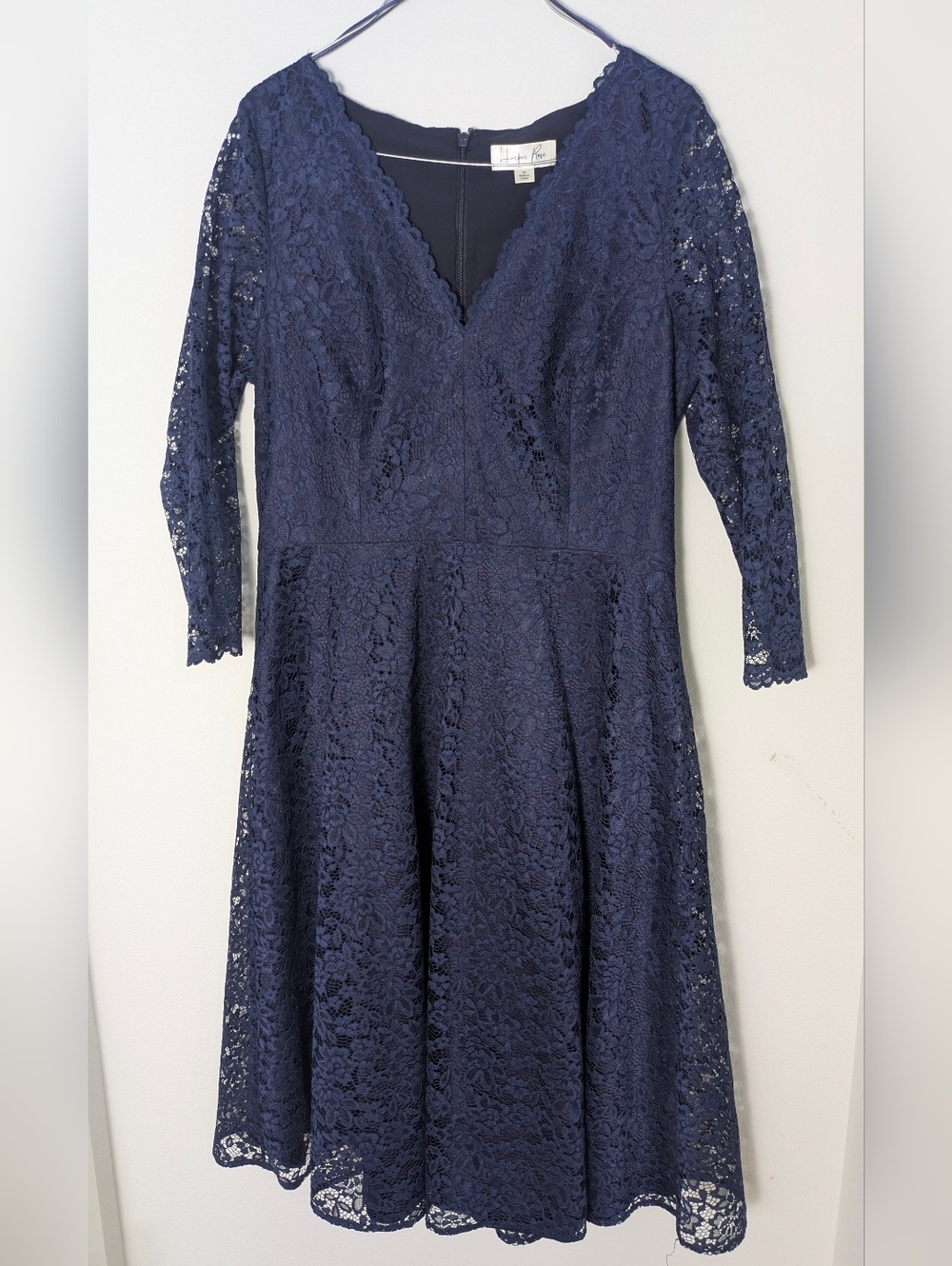 Harper Rose Navy Blue V-neck Lace Party Dress Half Sleeve Knee Length Sz 14 euc